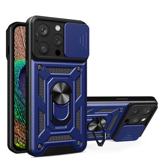 Kryt Hybrid Armor Camshield iPhone 15 Pro se stojánkem a krytem fotoaparátu – modrý