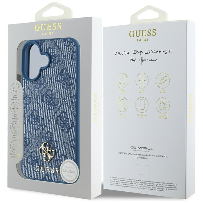 Etui Guess HC PU 4G Small 4G and Classic  do iPhone 16 MagSafe niebieski