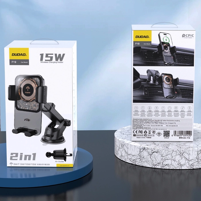 Supporto da auto a pinza Dudao F19 con caricatore induttivo da 15 W - nero