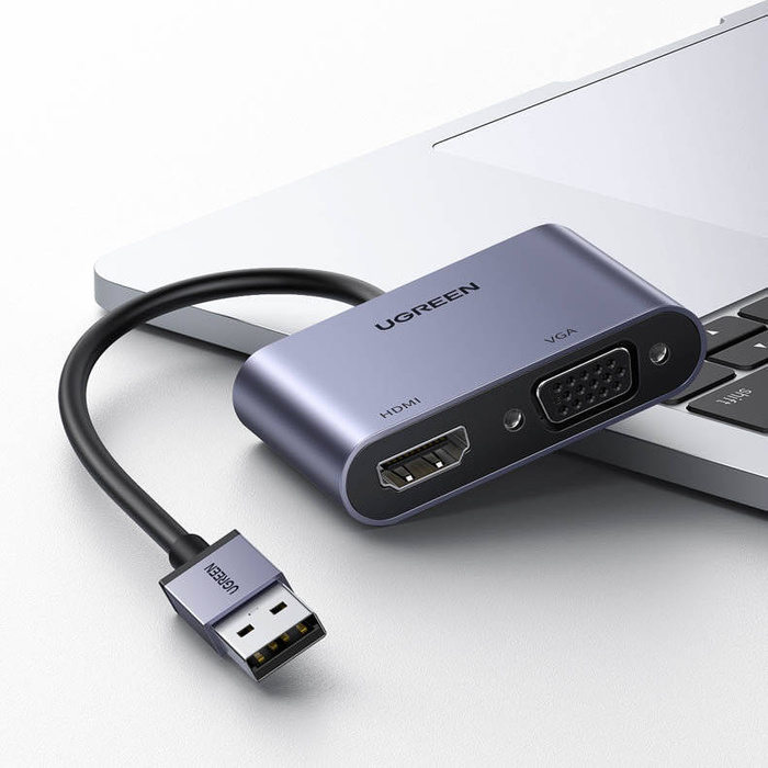 Adaptateur convertisseur USB Ugreen - HDMI 1.3 (1920 x 1080 @ 60Hz) + VGA 1.2 (1920 x 1080 @ 60Hz) gris (CM449)