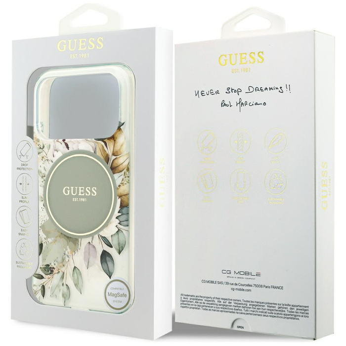 Etui Guess IML Flower & Tonal Circle     MagSafe do iPhone 17 Pro Max zielony