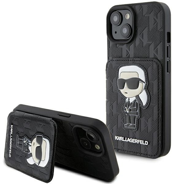 Karl Lagerfeld KLHCP15SSAKKNSCK iPhone 15 6.1" schwarz/schwarz hartcase Saffiano Kartenfächer und Ständer Monogramm Ikonik Patch