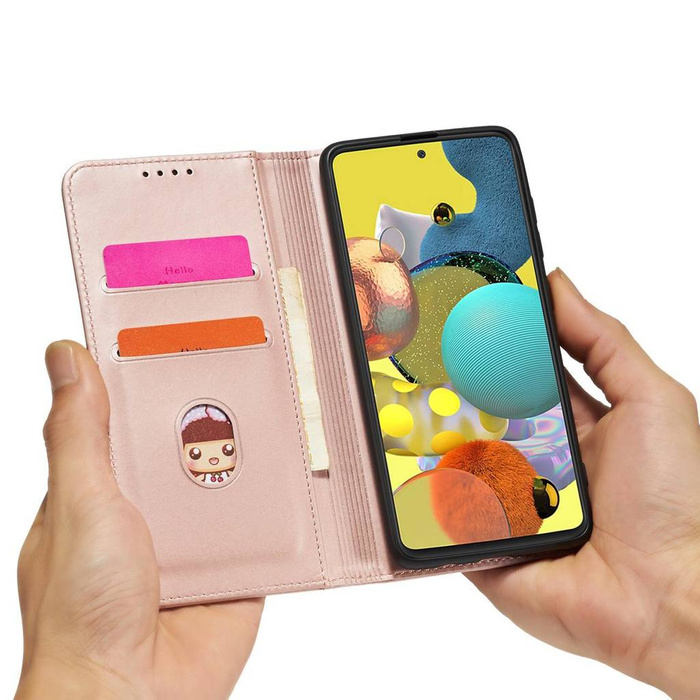 Estuche con tarjeta magnética para Samsung Galaxy A12 5G Estuche con tarjetero rosa