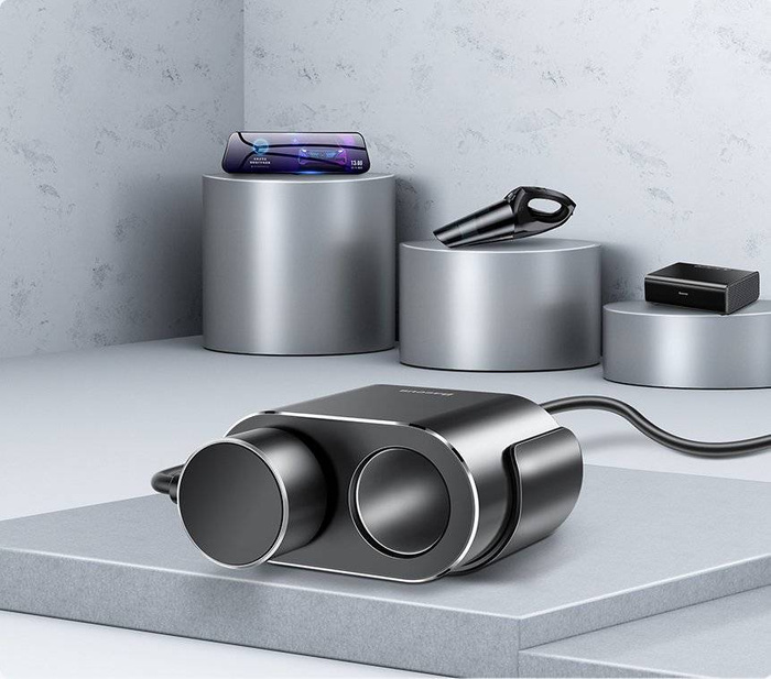 Baseus High Efficiency One to Two Cigarette Lighter(dual-cigarette lighter 80W +dual USB 3.1A)Black (CRDYQ-01)