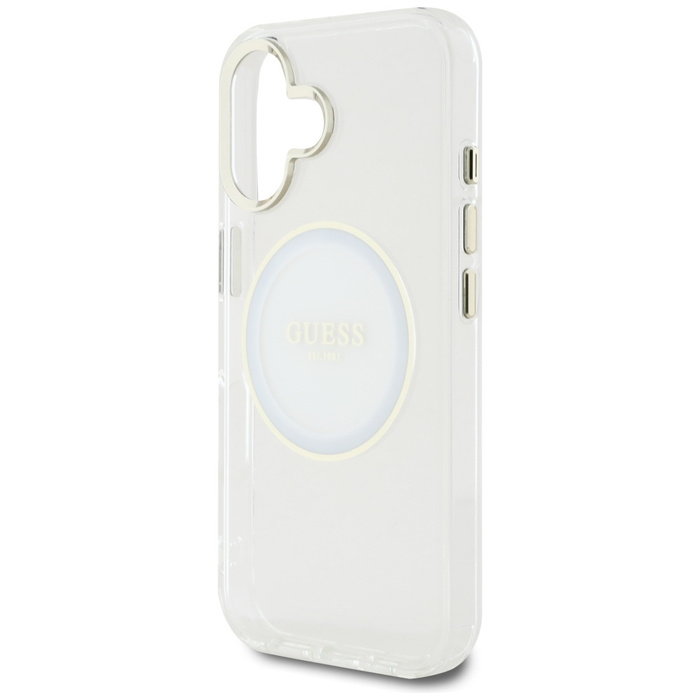 Etui Guess IML Metal Colored Circle      Classic Logo MagSafe do iPhone 16 biały