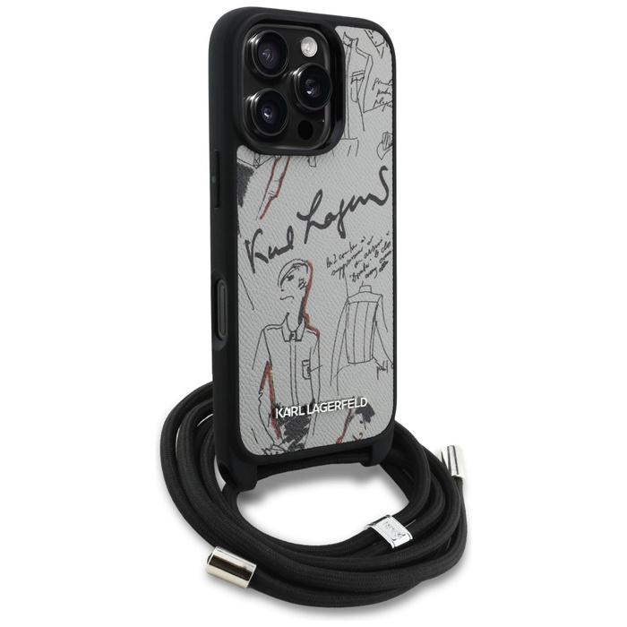 Etui Karl Lagerfeld iPhone 16 Pro Max Crossbody Grained Pattern & Logo Szary
