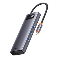 Station d'accueil HUB Baseus Metal Gleam Series 6 en 1 USB Type C - 3 x USB 3.2 Gen.1 / 1 x Alimentation / 1 x Lecteur de carte SD / 1 x Lecteur de carte TF Gris (WKWG030213)