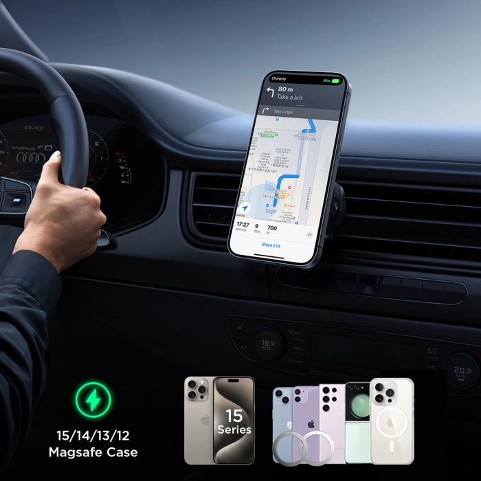 Joyroom car phone holder with wireless charger (MagSafe compatible) with air vent fan - black (JR-ZS387)