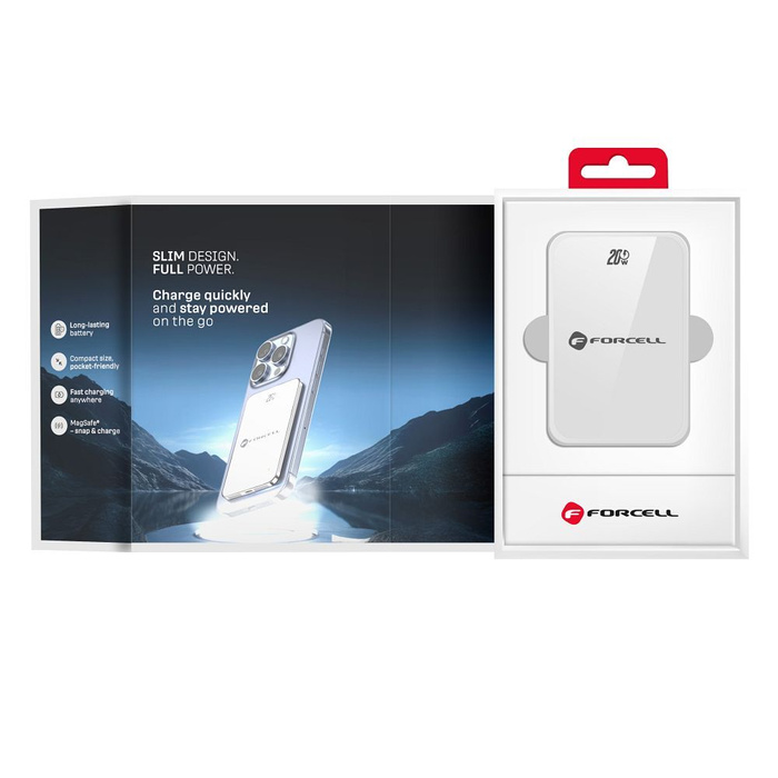 Powerbank zgodny z MagSafe Forcell F-Energy SuperSlim F5K8 QC4.0 PD3.0 15W 5000 mAh biały 0INT