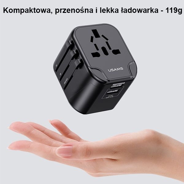 Nabíječka USAMS. 2xUSB T55 12W adaptér 4v1 US/AU/EU/UK černý/černý CC173TC01 (US-CC173) Cestovní nabíječka Univesal