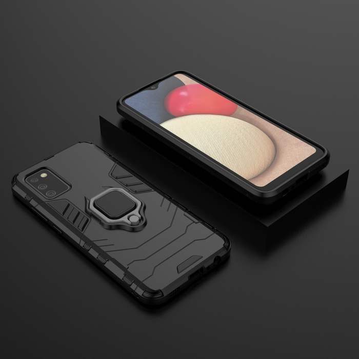 Ring Armor Tough Hybrid Case Cover + Magnethalterung für Samsung Galaxy A03s (166,5) schwarz