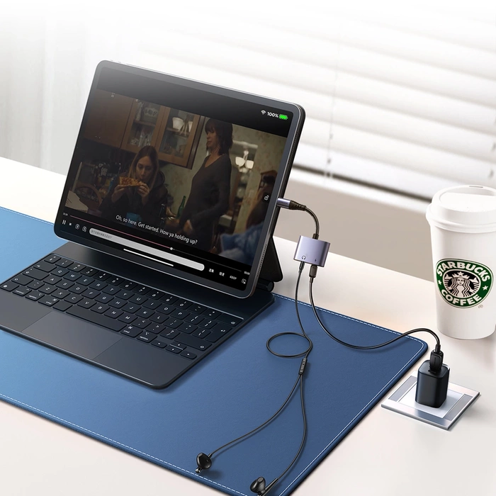 Joyroom SY-L01 Adattatore DAC da Lightning a Lightning / mini jack da 3,5 mm 2in1 - nero