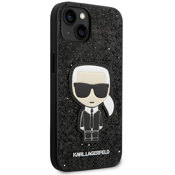 Hülle KARL LAGERFELD Apple iPhone 14 Plus Glitter Flocken Ikonik Schwarz Hartcase