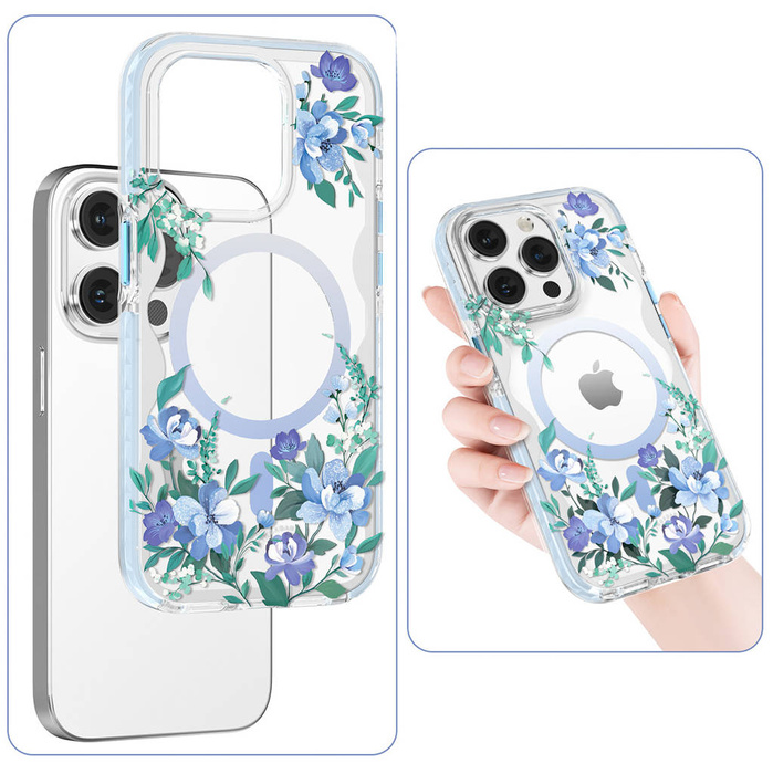 Kingxbar Flora Series Magnethülle für iPhone 14 Plus MagSafe, verziert mit Orchideenblumendruck