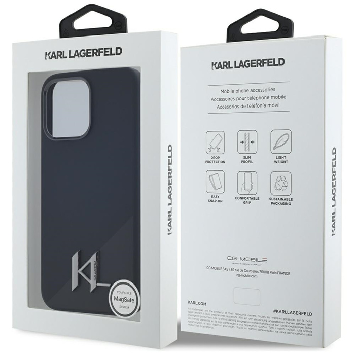 Etui Karl Lagerfeld Silicone Shadow       Metal Initial MagSafe do iPhone 15 Pro Max czarny
