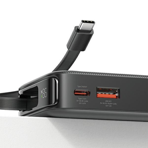 USAMS Powerbank ze zwijanym kablem USB-C Retractable 10000 mAh PD 20W Fast Charge XY Series fioletowy/purple 10KCD22403 (US-CD224)