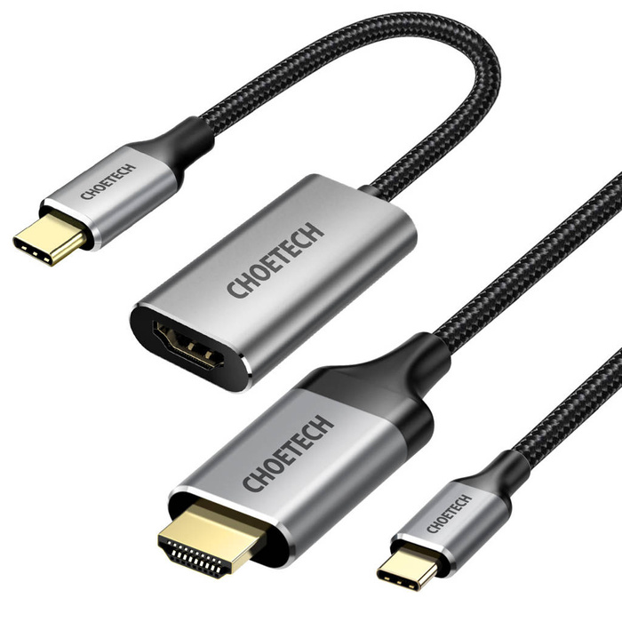 Choetech Kit Adapter HUB USB Typ C - HDMI 2.0 (3840 x 2160 @ 60Hz) grau (HUB-H12) + USB Kabel Typ C - HDMI (3840 x 2160 @ 60Hz) 2m grau (CH0021)