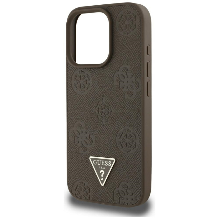 Etui Guess Grained Hot Stamp Peony       Triangle Logo MagSafe do iPhone 16 Pro Max brązowy