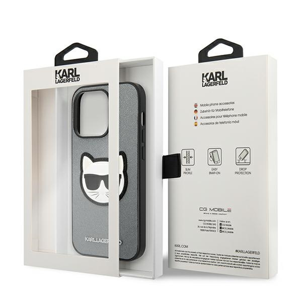 Case Karl Lagerfeld iPhone 14 Pro 6.1" hardcase silver/silver Saffiano Choupette Head Patch