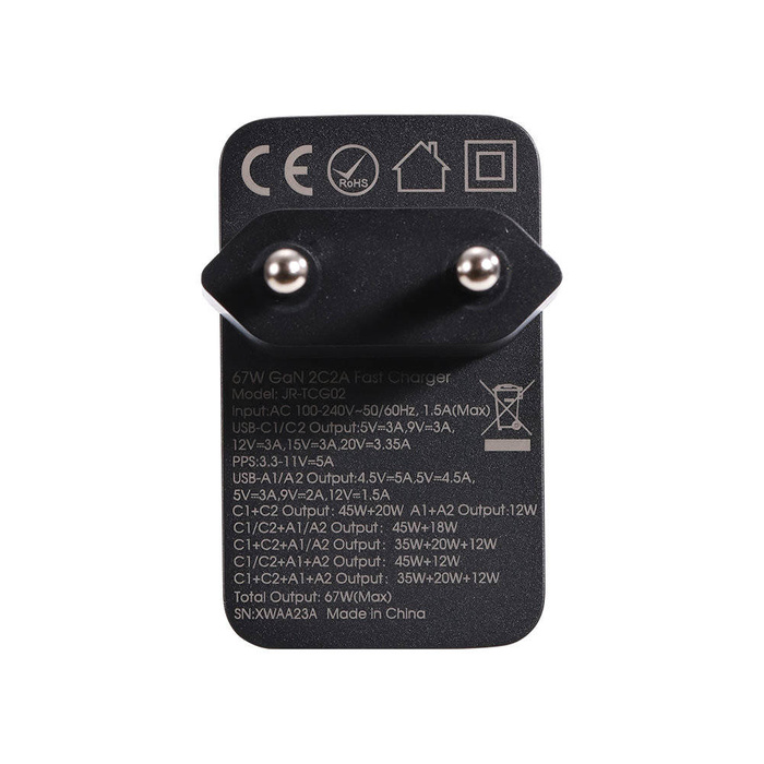 Chargeur Joyroom GaN 67W 4 ports (2x USB, 2x USB C) noir (TCG02) + câble USB C - USB C 100W 1.2m