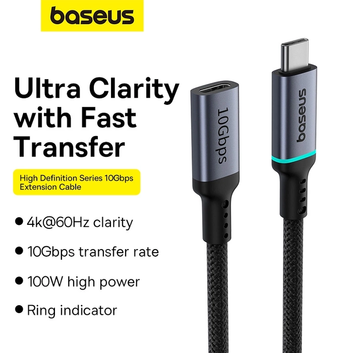 Baseus B0063370C111-00 USB-C – USB-C-Kabel 4K 60 Hz 100 W 5 A 10 Gbit/s 0,5 m – Schwarz