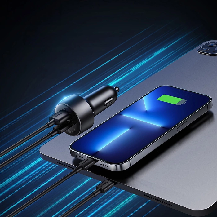 Baseus High Efficiency Pro 2x Zigarettenanzünder-Adapter mit USB-A USB-C 30W Ladegerät – Schwarz