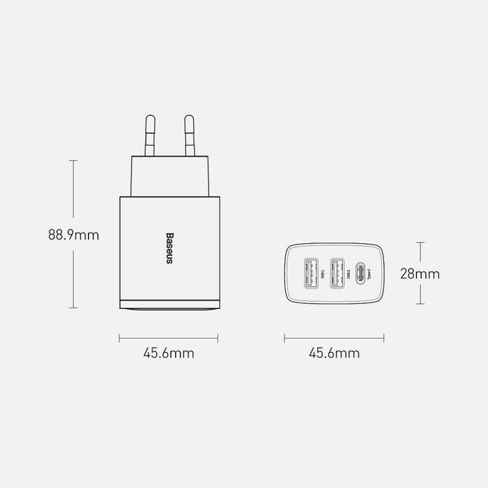 [APRÈS RETOUR] Chargeur rapide Baseus Compact USB Type C / 2x USB 30W 3A Power Delivery Charge rapide noir (CCXJ-E01)