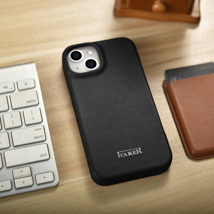 iCarer CE Premium Leather Folio Case iPhone 14 Plus Flip Magnetic MagSafe Nero (WMI14220715-BK)