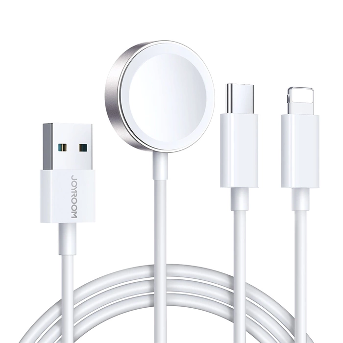 Joyroom S-IW008 kabelová magnetická nabíječka 3 v 1 USB-A - Lightning/USB-C 1,2 m - bílá