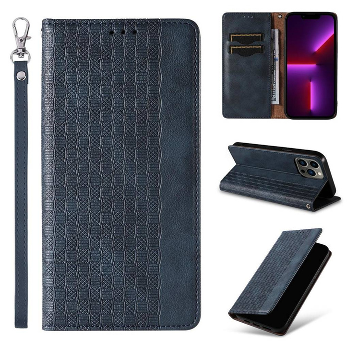 Pouzdro s magnetem pro iPhone 12 Pro Max Pouch Wallet + Mini Lanyard Pendant Blue