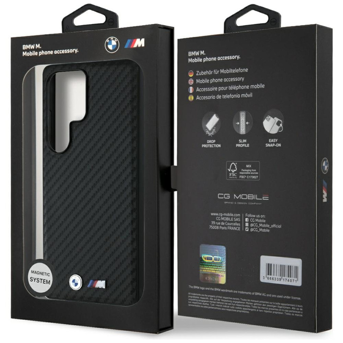 Coque BMW Leather Carbon MagSafe pour Samsung Galaxy S25 Ultra black