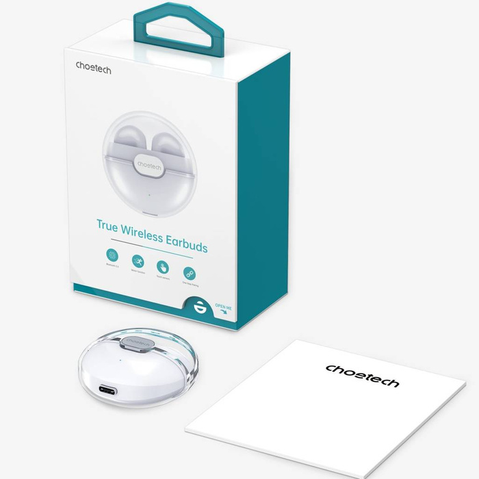 Choetech headphones wireless TWS with case charging white (BH-T08)