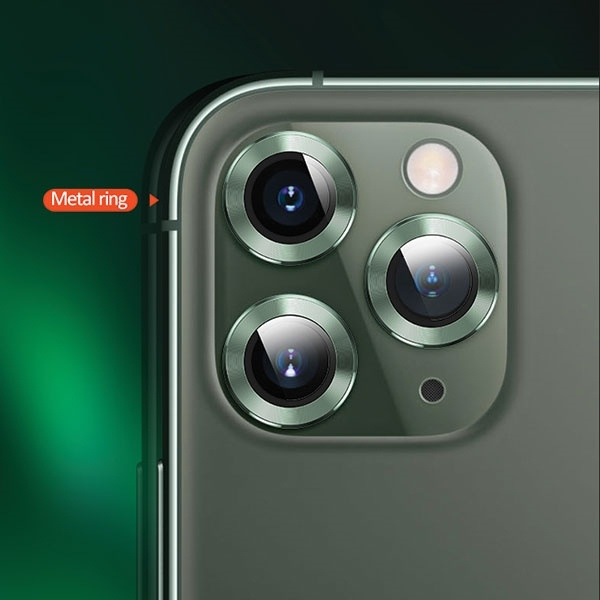 USAMS Tvrzené sklo Apple iPhone 11 Objektiv fotoaparátu Kovový kroužek Žluté sklo