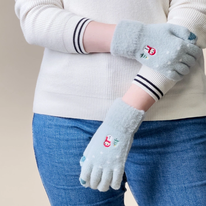 Guantes telefónicos de invierno para mujer con muñeco de nieve y árbol de Navidad - verdes
