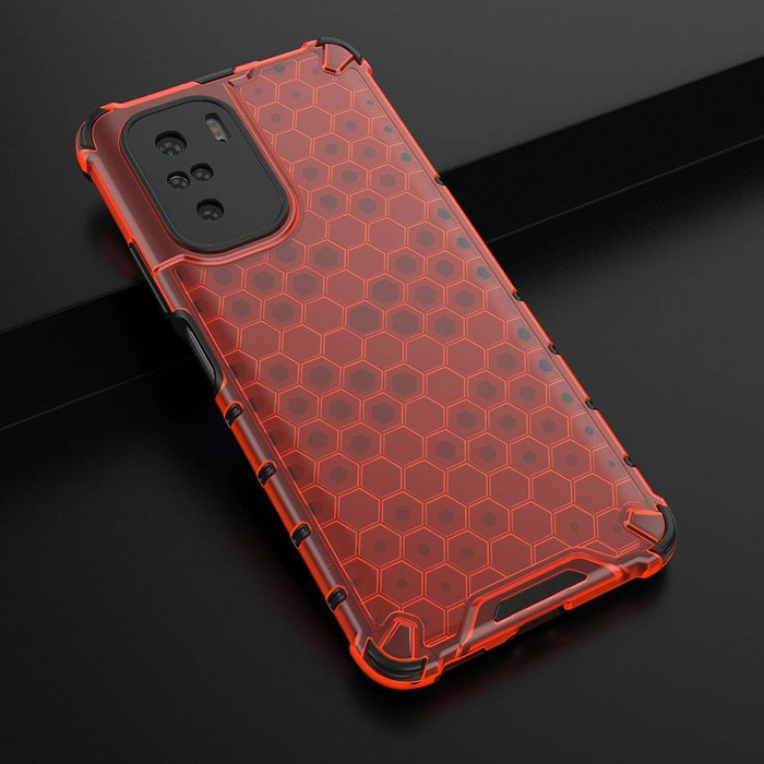 Housse blindée en nid d'abeille coque avec cadre en gel Xiaomi Redmi K40 Pro+ / K40 Pro / K40 / Poco F3 rouge
