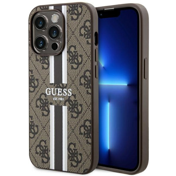 Case Guess GUHMP14XP4RPSW iPhone 14 Pro Max 6.7" brown/brown hardcase 4G Printed Stripes MagSafe Case