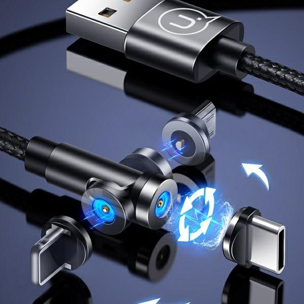 USAMS USB-A Braided Magnetic Cable Apple Lightning U59 2.1A Fast Charge 1m Adjustable Angle SJ472USB01 US-SJ472 Black