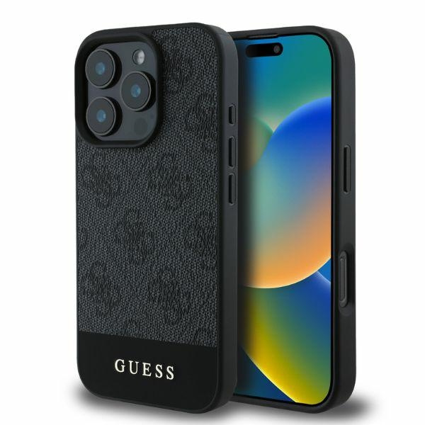 Etui Guess iPhone 16 Pro szary/grey HC PC/TPU 4G PU Bottom Stripe