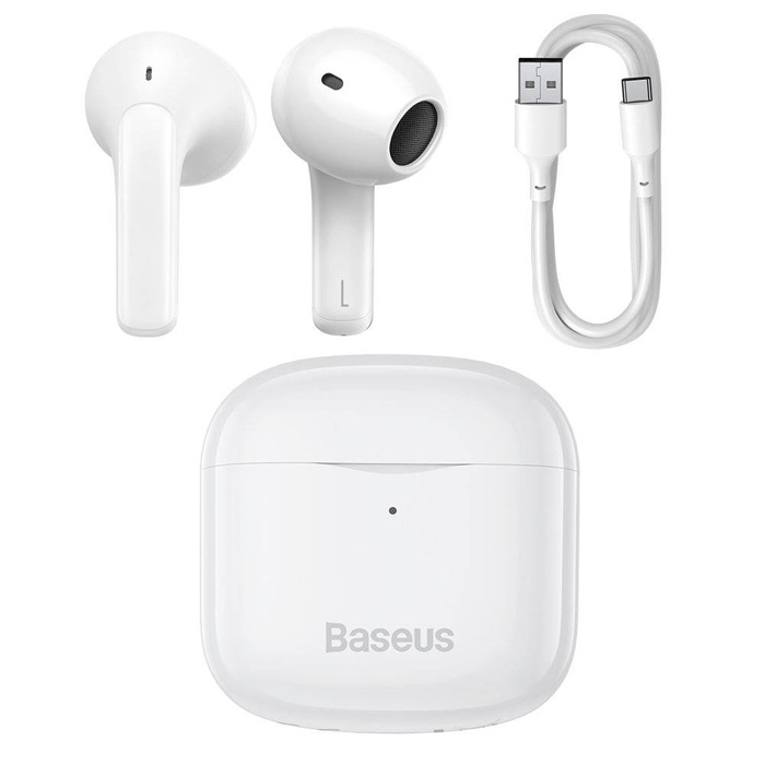 Baseus E3 Wireless Slúchadlá 5.0 TWS slúchadlá do uší vodotesné IP64 biele (NGTW080002)