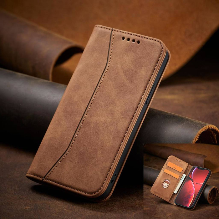 Magnet Fancy Case Funda para iPhone 13 Pro Max Funda Monedero Tarjetero Marrón
