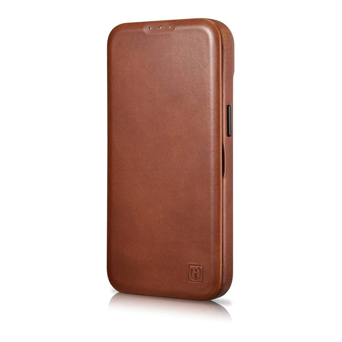 iCarer CE Oil Wax Premium Leather Folio Case Étui en cuir pour iPhone 14 Flip magnétique MagSafe Marron (AKI14220705-BN)