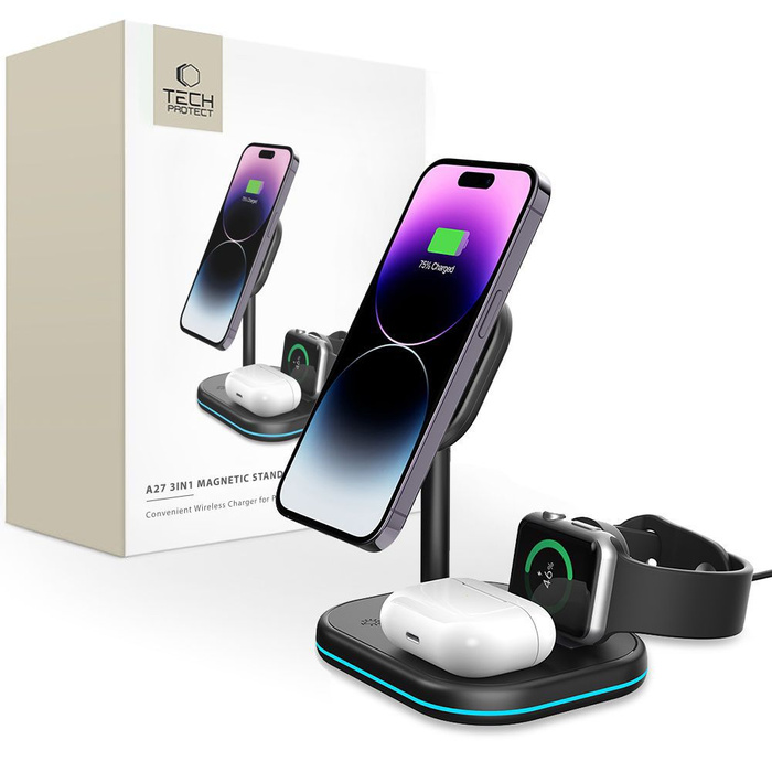 TECH-PROTECT QI15W-A27 3IN1 MagNETIC MagSafe WIRELESS CHARGER BLACK