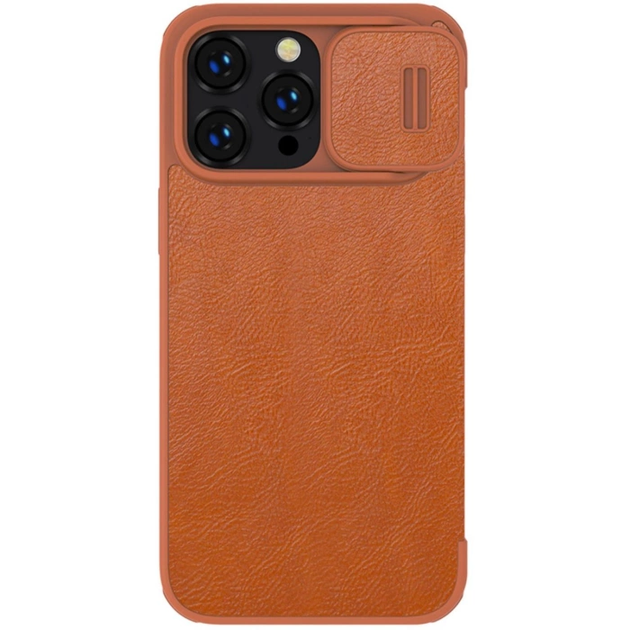 Etui Nillkin Qin Leather Pro Case etui iPhone 14 Pro Max osłona na aparat kabura pokrowiec obudowa z klapką brązowy
