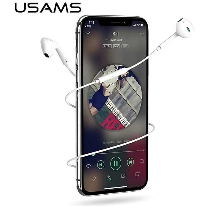 USAMS Stereo-Kopfhörer Apple iPhone 7 8 X XS XS Max XR Lightning Weiß