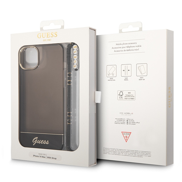 Case GUESS Apple iPhone 14 Plus Translucent Pearl Strap Black Hardcase