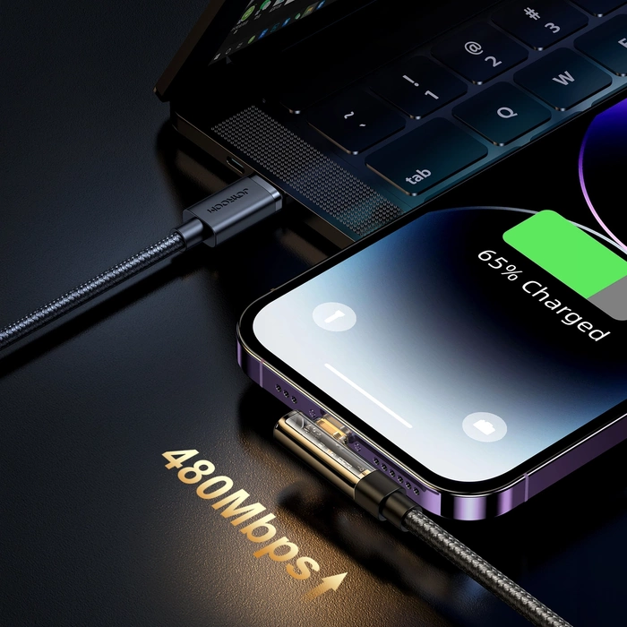 Cable Lightning en ángulo Joyroom - USB C para carga rápida y transferencia de datos 20W 1,2 m negro (S-CL020A6)