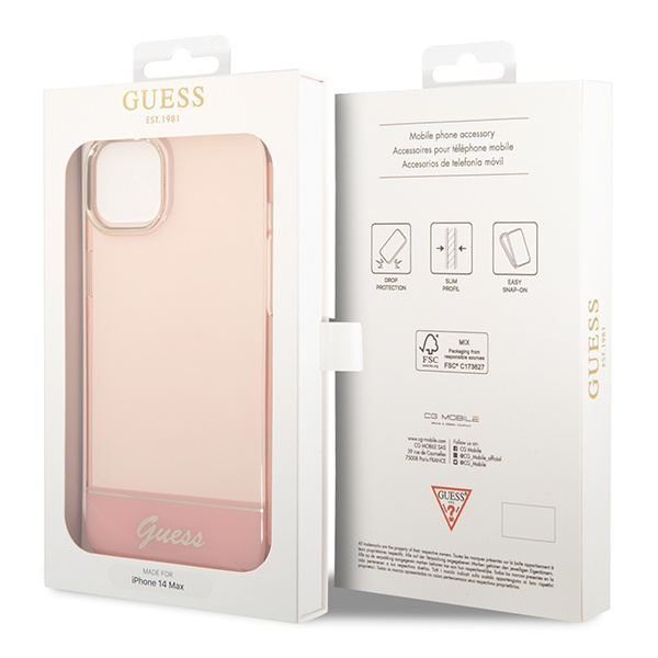 Hülle GUESS Apple iPhone 14 Plus Transluzent Rosa Hartcase