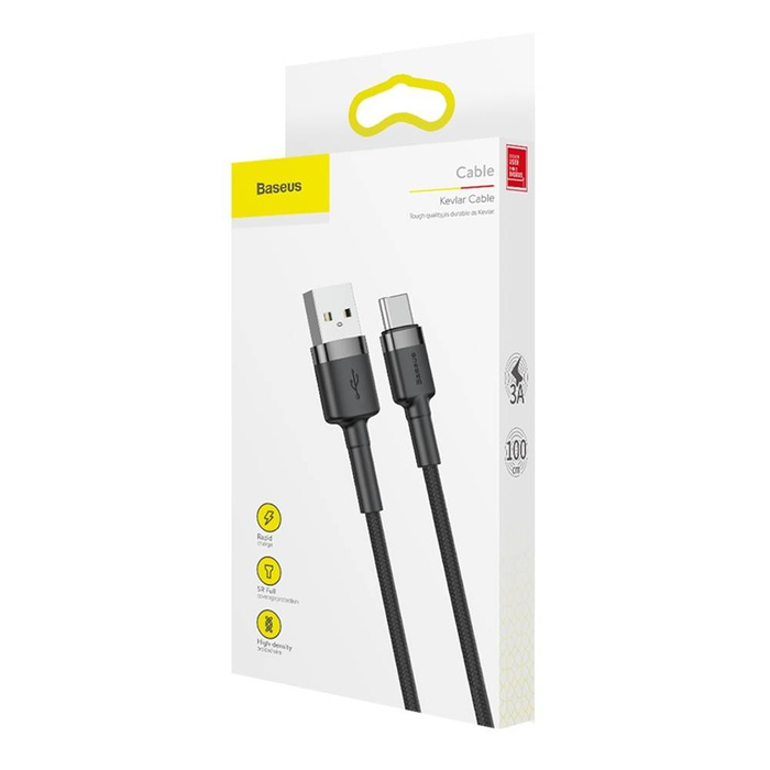 Cavo Baseus Cafule Cavo in nylon resistente USB / USB-C QC3.0 3A 1M nero-grigio (CATKLF-BG1)
