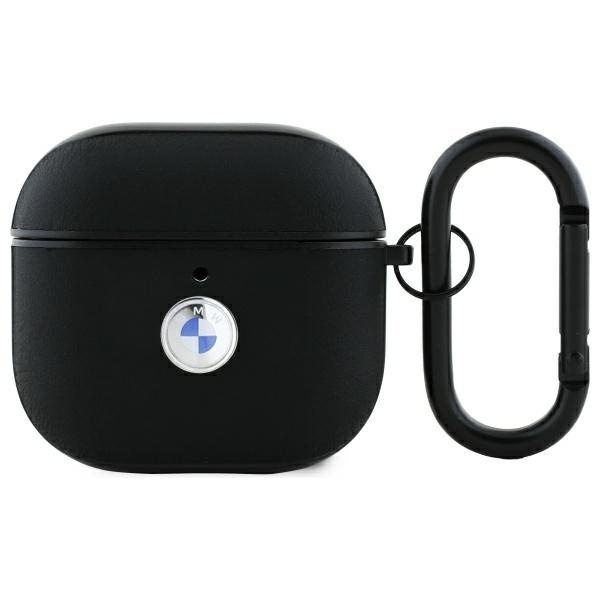 BMW BMA4SSLBK Funda para AirPods 4 negro/negro Geniune Leather Silver Logo