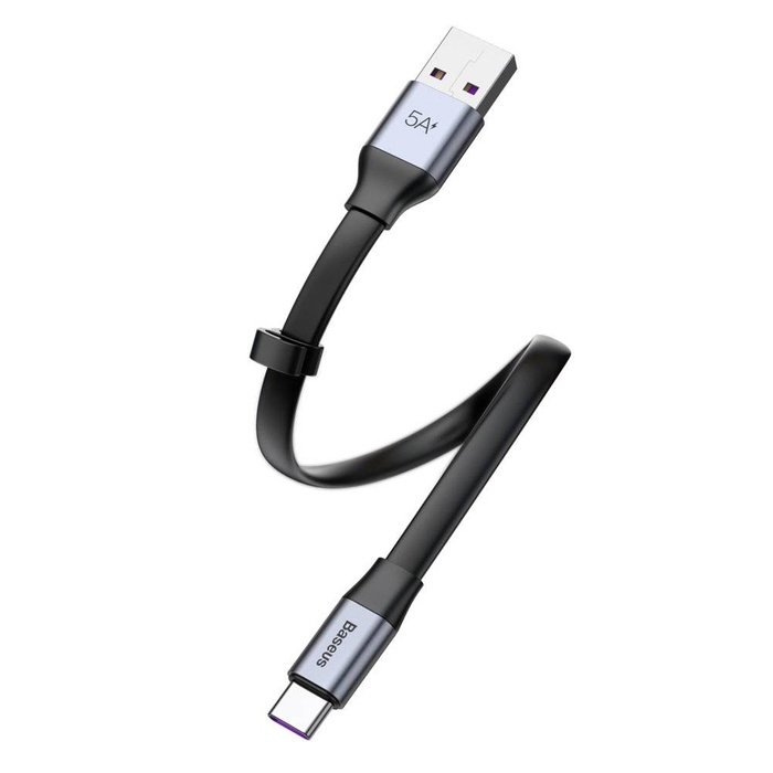 Baseus Jednoduchý plochý kabel USB / USB Typ C SuperCharge 5A 40W Quick Charge 3.0 QC 3.0 23cm šedý (CATMBJ-BG1)